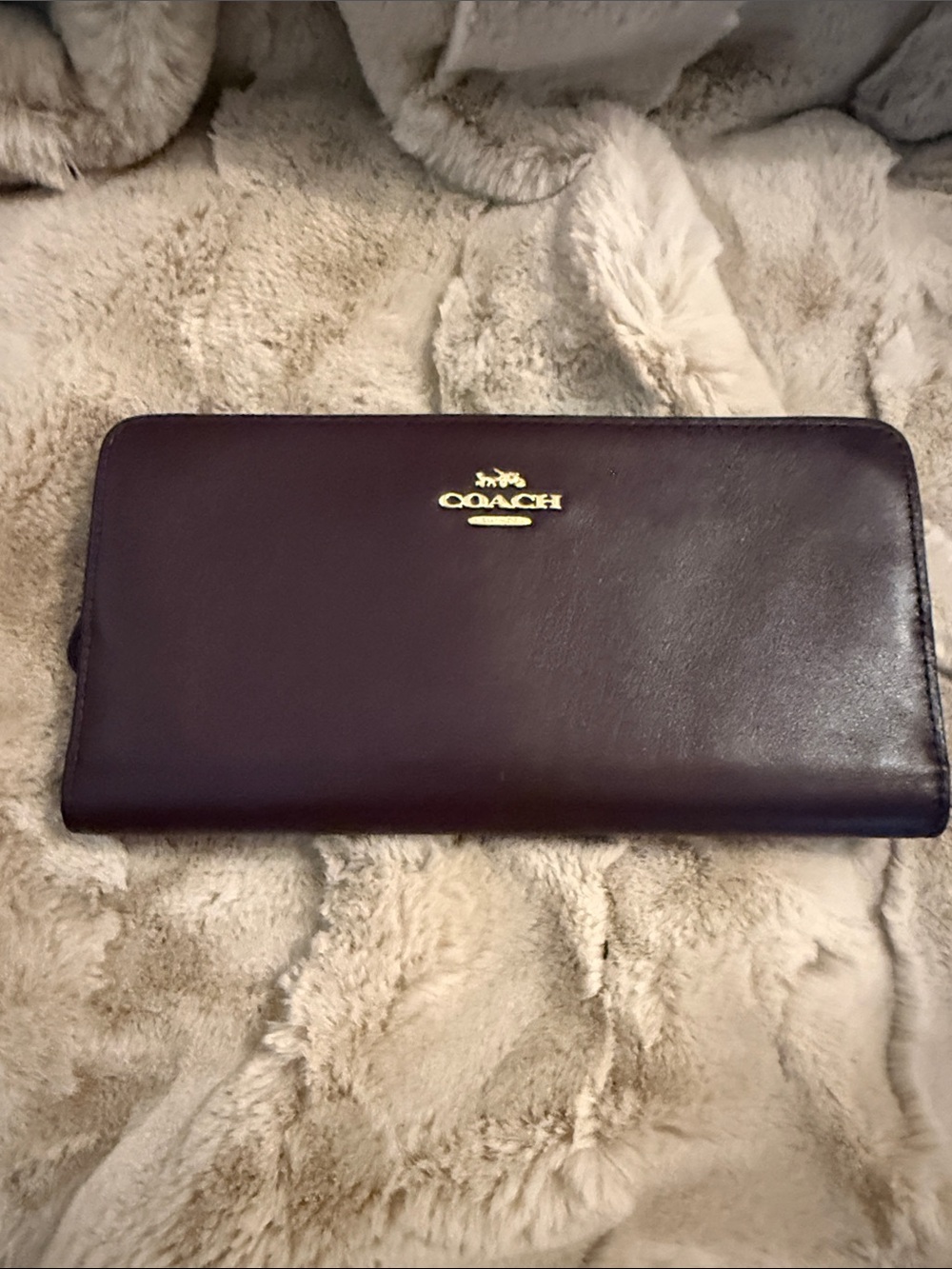 Coach Leather Zip Wallet with Gold Logo - brown